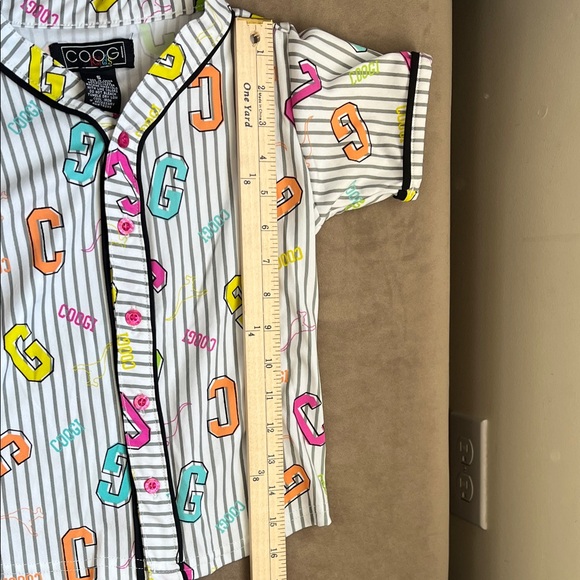 COOGI Kids White Striped Button Down Shirt Kangaroo Multicolor Letters Size 5 - Picture 5 of 5